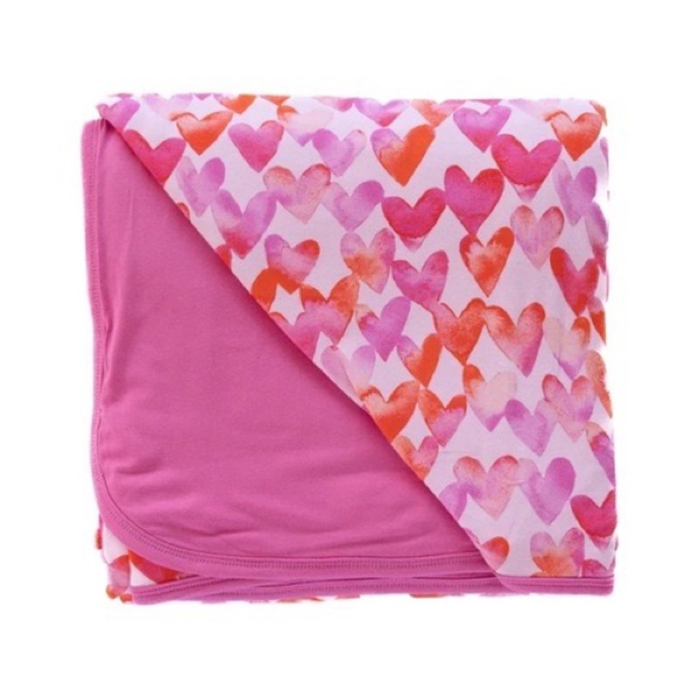 Little Sleepies Pink Watercolor Hearts Cloud Blanket